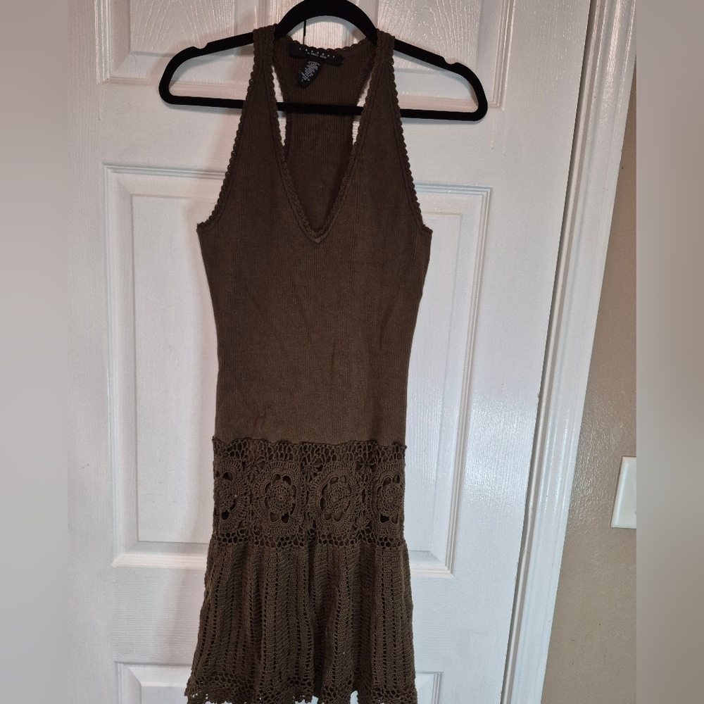 Laundry  Brown Halter Dress with Crochet Detail